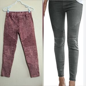 Umgee Red Acid Jeggings with Elastic Waistband Slim Fit Moto Style M Hem Zipper